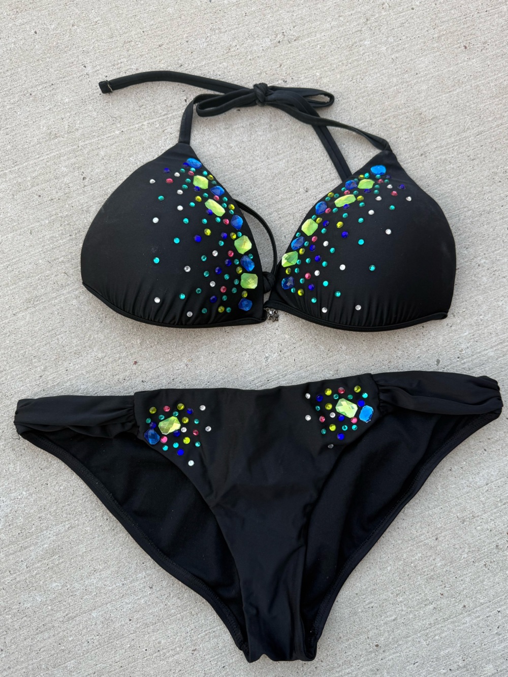 Miss Me Black Bikini with Multicolor Gem Accents